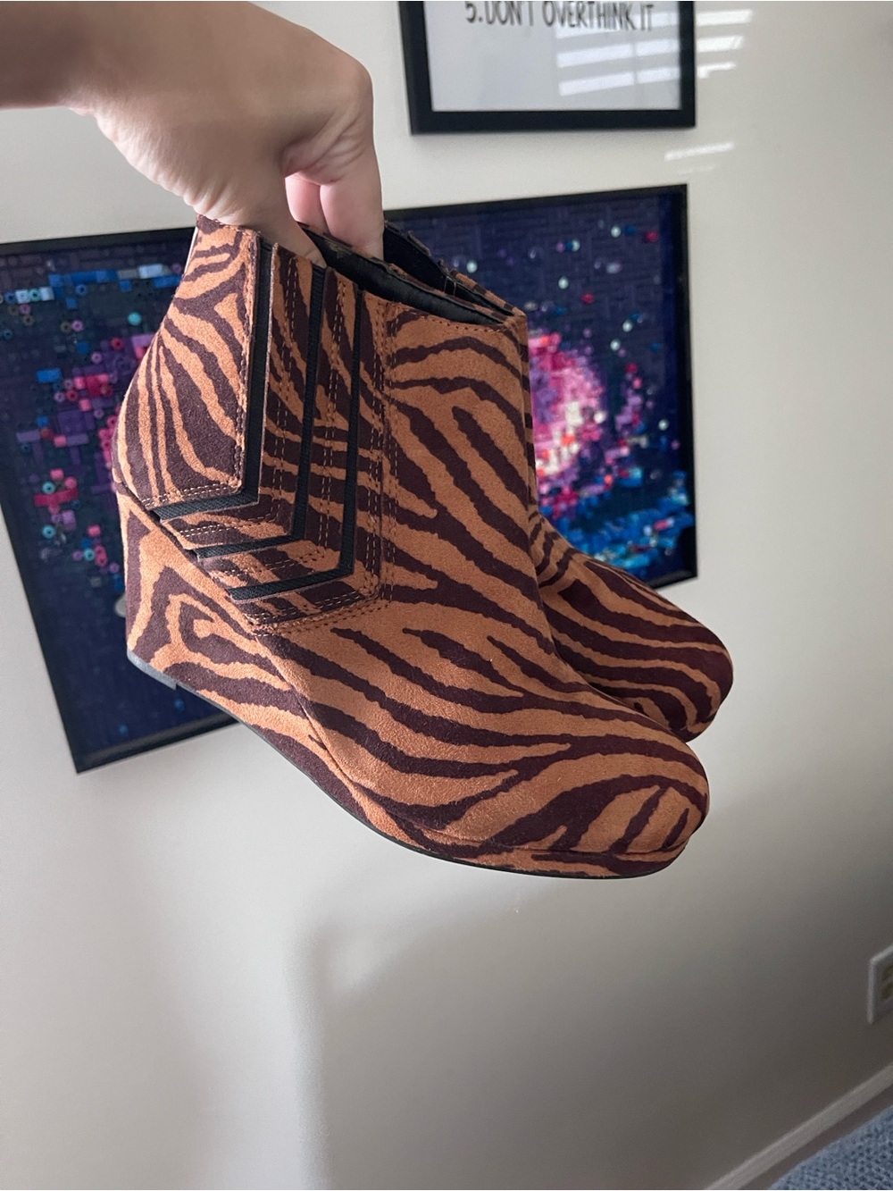 Women’s Animal Print Ankle Booties - Brown Zebra